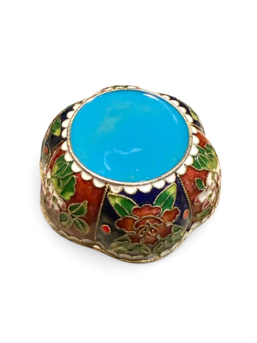 Vintage Cloisonné Enamel Trinket Box Floral Blue Jewelry Box Asian Decor